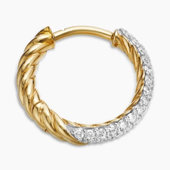 David Yurman Gold and Diamond Huggie Hoop Earrings - Picture 11 of 13